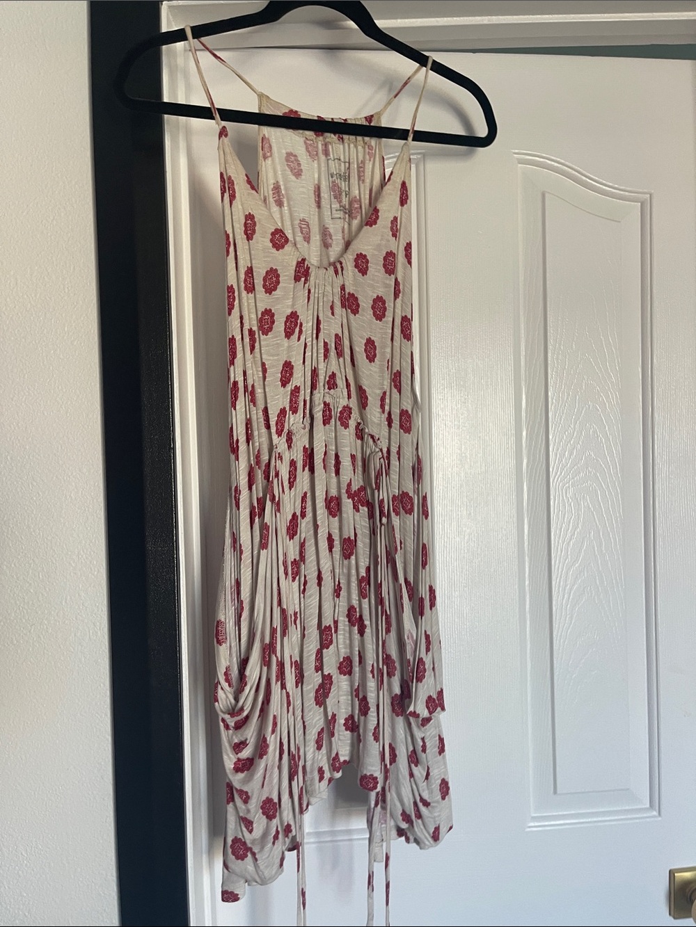 Cream Asymmetrical Skirt with Red Floral Print